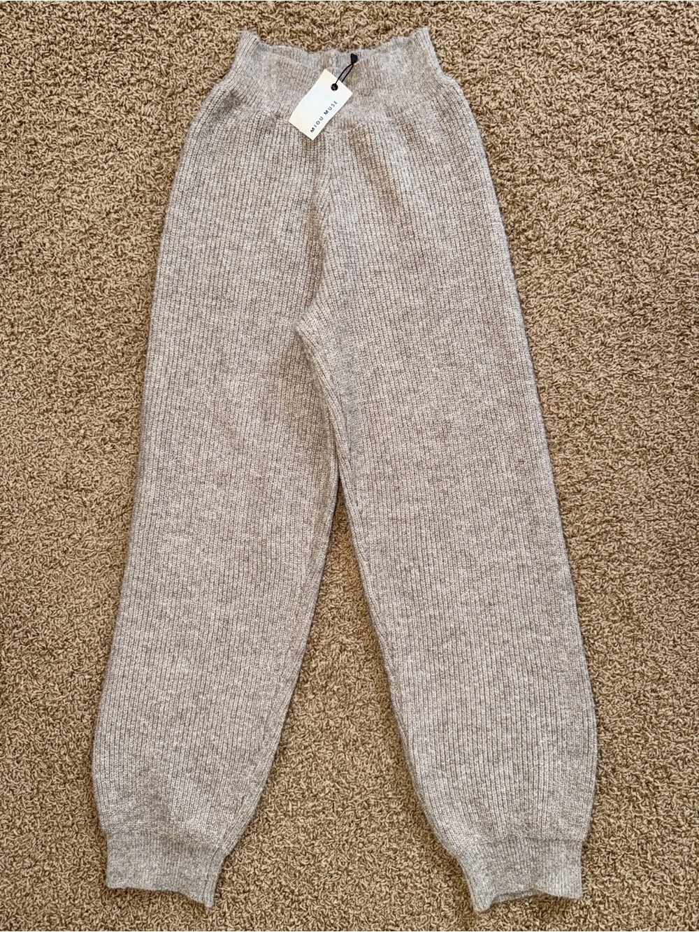 Miou Muse Knit Jogger Pants - Heather Gray/Taupe